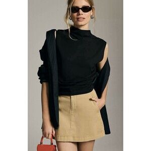 Athropologie Maeve Mock Neck Ruched Shell Muscle Cotton Tank Medium Classic